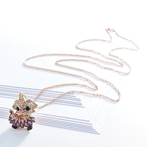 Beautiful cartoon pig necklace,925 silver inlay zircon
