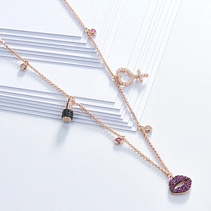 Fashion lips trinkets necklace,925 silver inlay zircon,