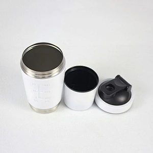 double wall stainless steel two layer cup with white painting color shaker bottle