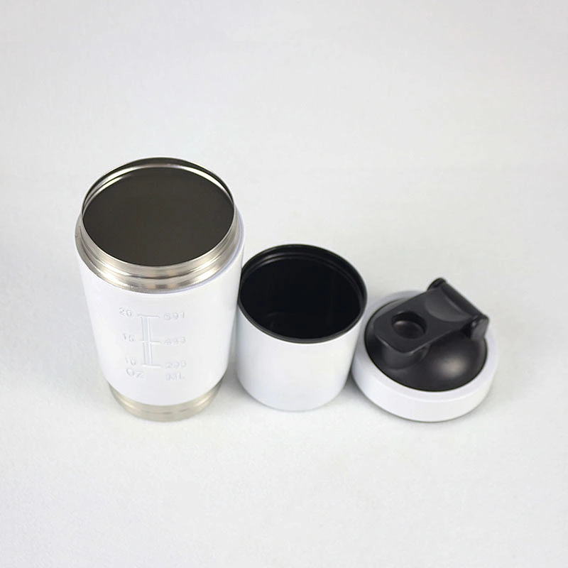 double wall stainless steel two layer cup with white painting color shaker bottle