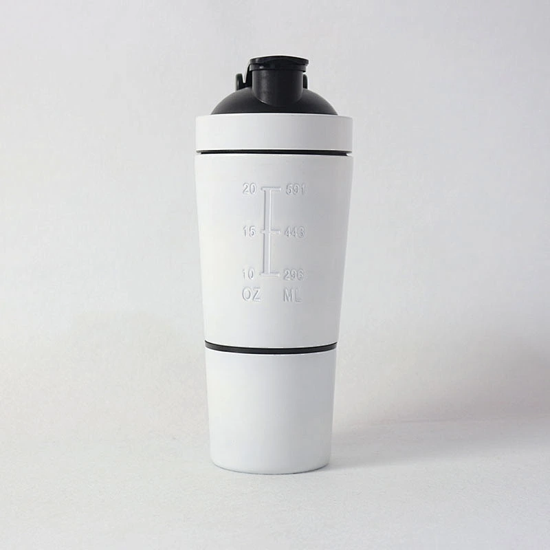double wall stainless steel two layer cup with white painting color shaker bottle