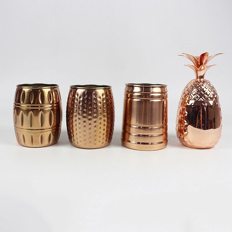 single wall stainless steel hammer pineapple cup with electroplated copper color