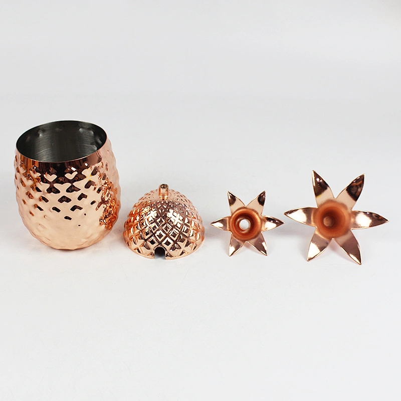 single wall stainless steel hammer pineapple cup with electroplated copper color