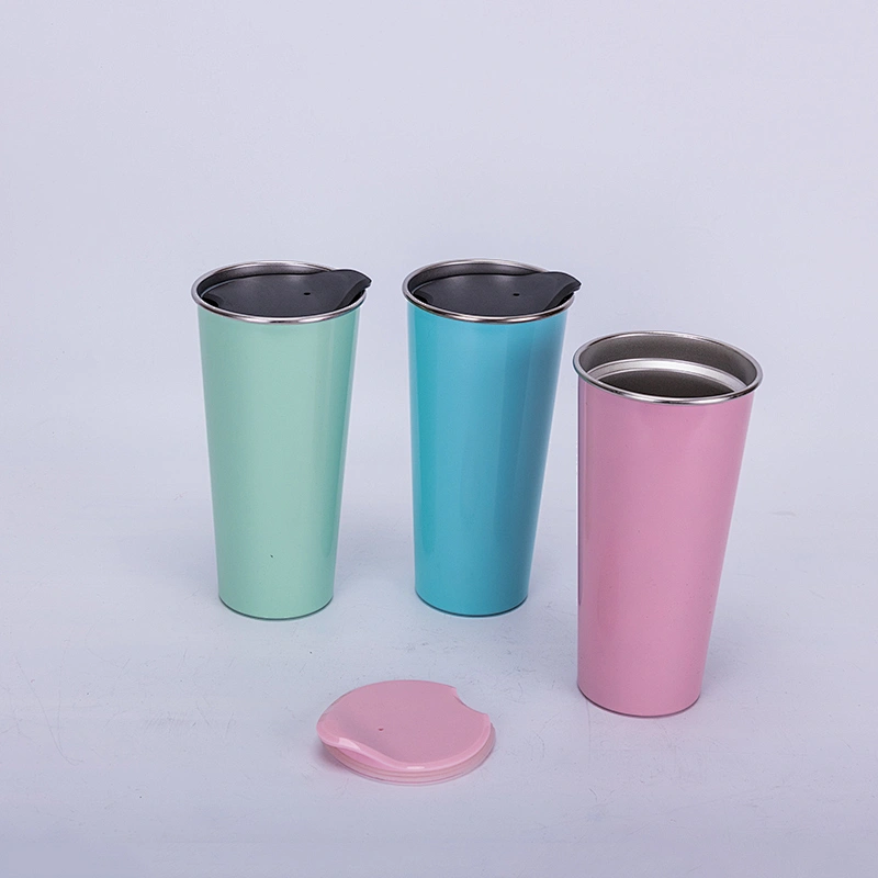 480ml double wall vacuum insulated roll edge stainless steel painting color coffee mug with plastic slide lid