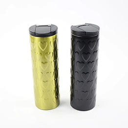 480ml double wall vacuum insulated tall and straight shape stainless steel coffee mug with heart shape stamp pattern