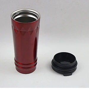 480ml double wall vacuum insulated stainless steel red painting coffee mug with plastic black lid