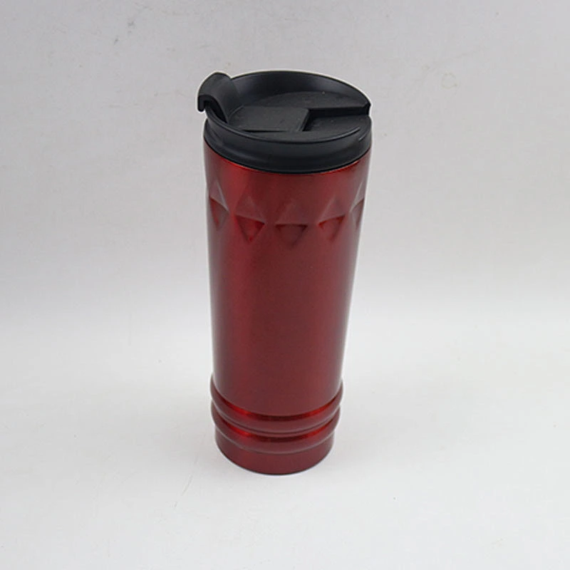 480ml double wall vacuum insulated stainless steel red painting coffee mug with plastic black lid