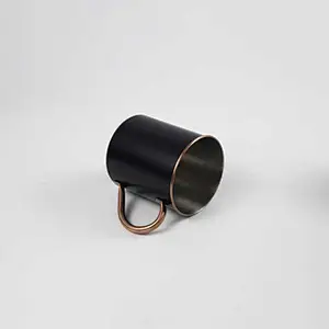 400ml single wall roll edge pure copper mug with black painting color
