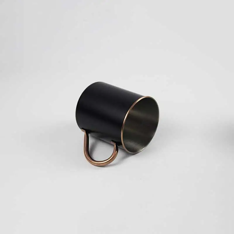 400ml single wall roll edge pure copper mug with black painting color