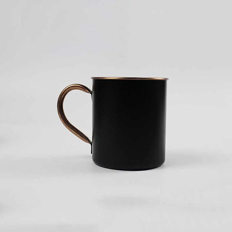 400ml single wall roll edge pure copper mug with black painting color