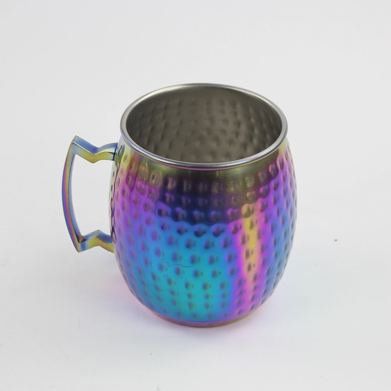 480ml single wall roll edge stainless steel electroplated color mule mug with hammer