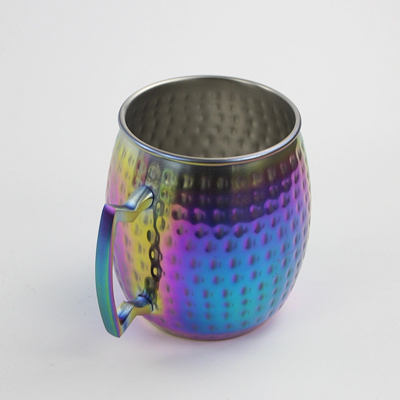 480ml single wall roll edge stainless steel electroplated color mule mug with hammer
