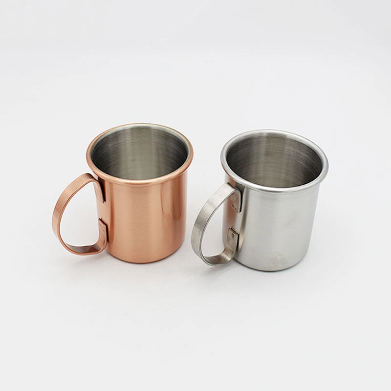 420ml single wall stainless steel roll edge copper plated mug with handle