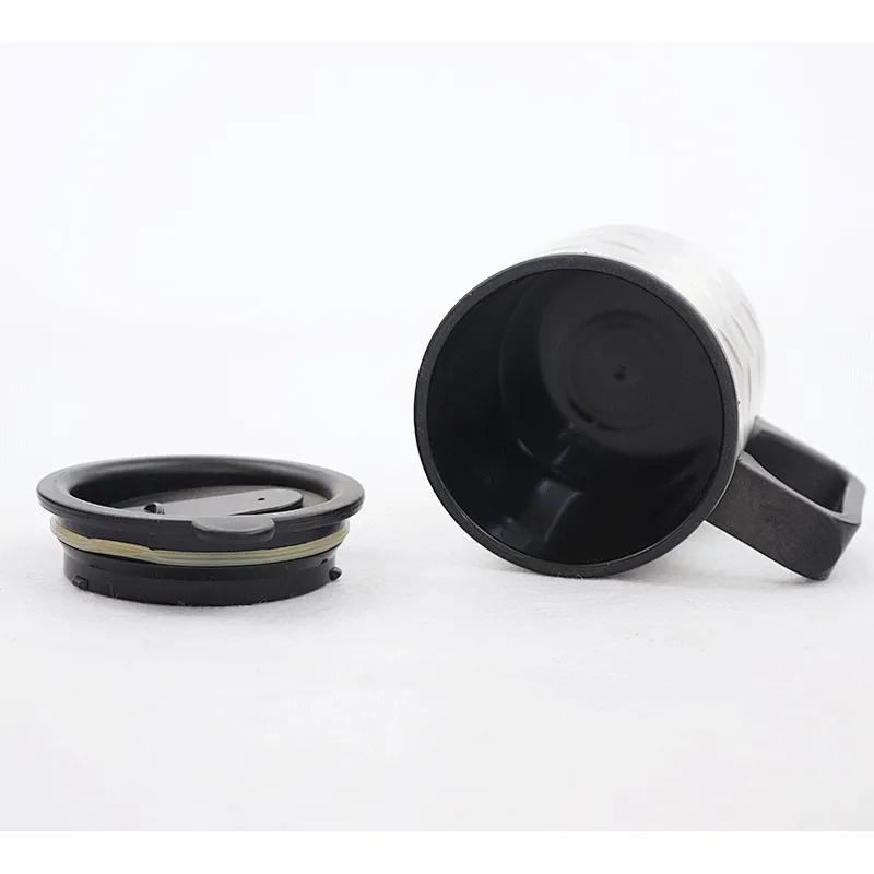 12oz plastic inner stainless outer mug with plastic handle and stamp pattern
