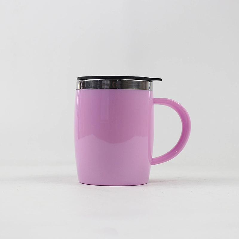 450ml plastic outer stainless steel inner coffee mug with handle and lid