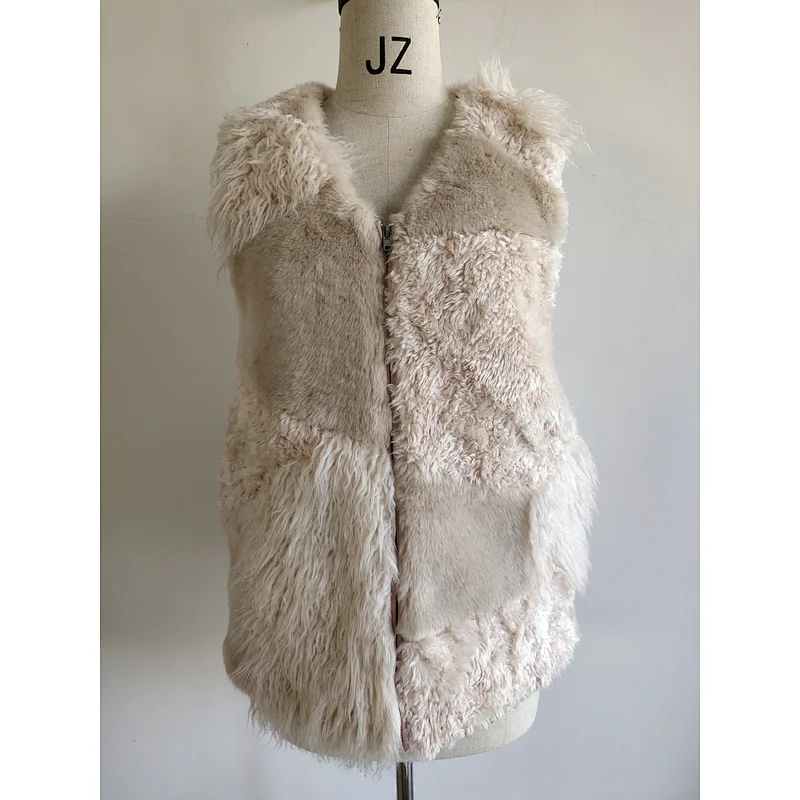 New design short faux fur concise lady vest