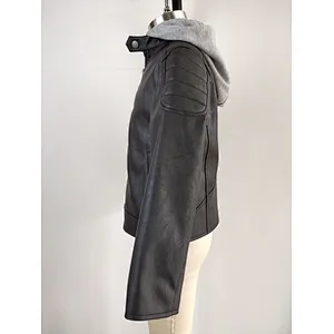 Girls Leather Short Coat with Hood