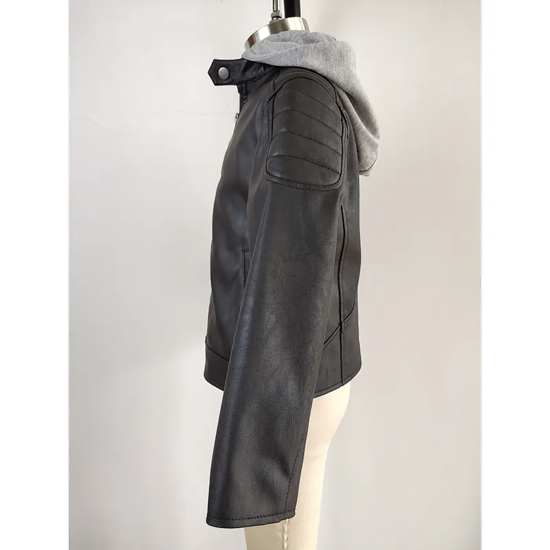 Girls Leather Short Coat with Hood