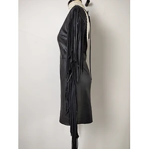 High waist Sexy Ladies PU Leather Dress with fringes
