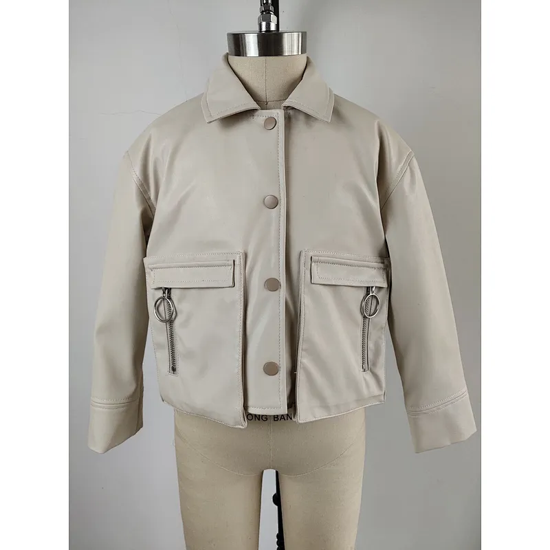 China OEM girl PU leather short coat