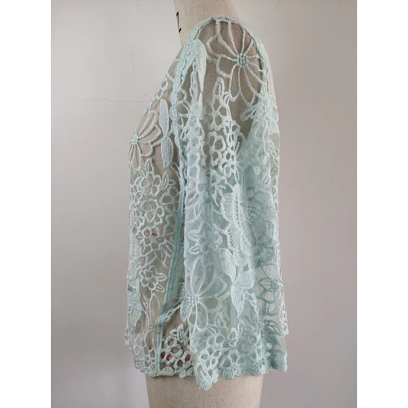 Latest fashion woman green lace tops