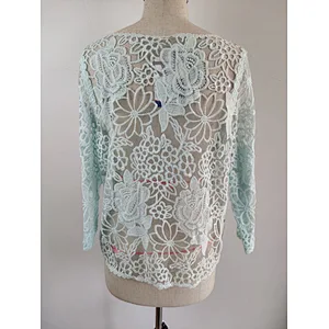 Latest fashion woman green lace tops