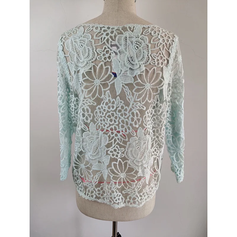 Latest fashion woman green lace tops