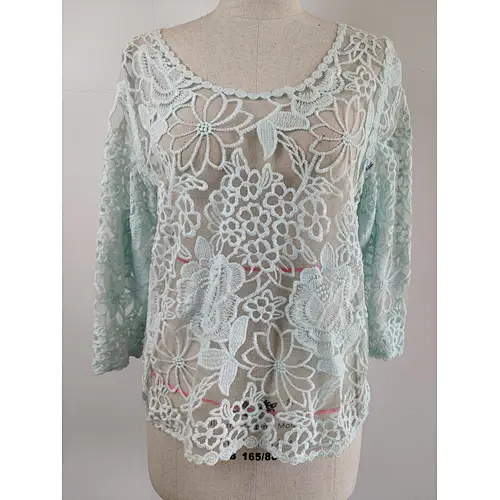 Latest fashion woman green lace tops