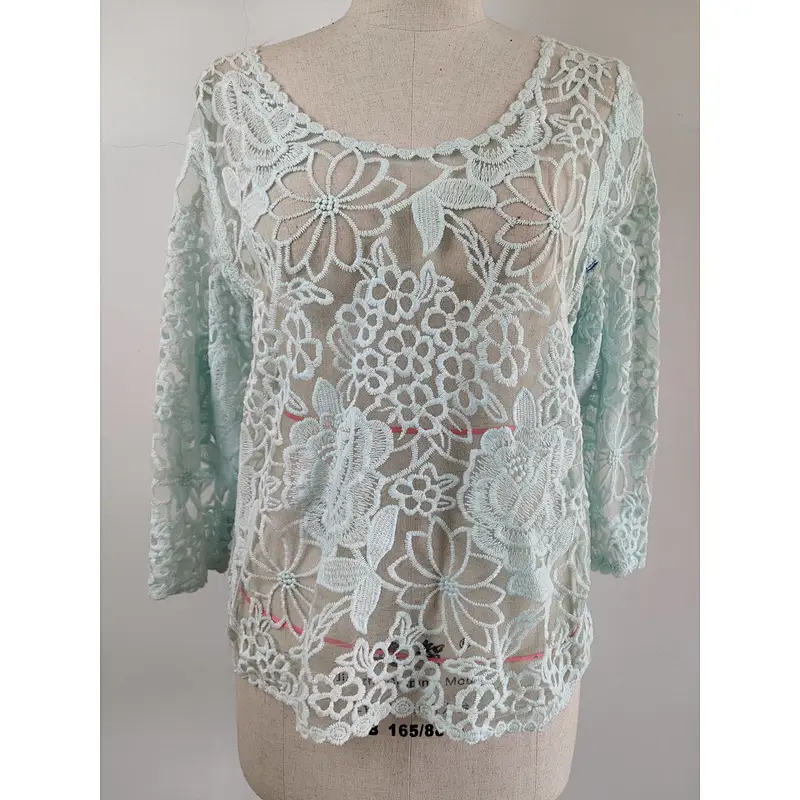 Latest fashion woman green lace tops