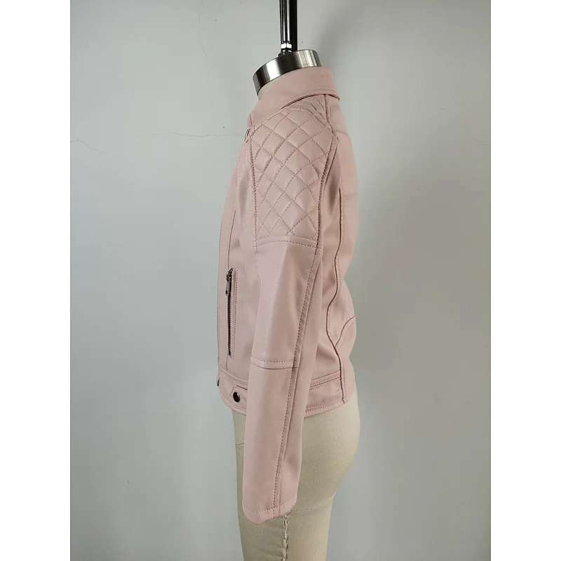 Fashionable cool zipper pocket PU cropped bomber girls jacket