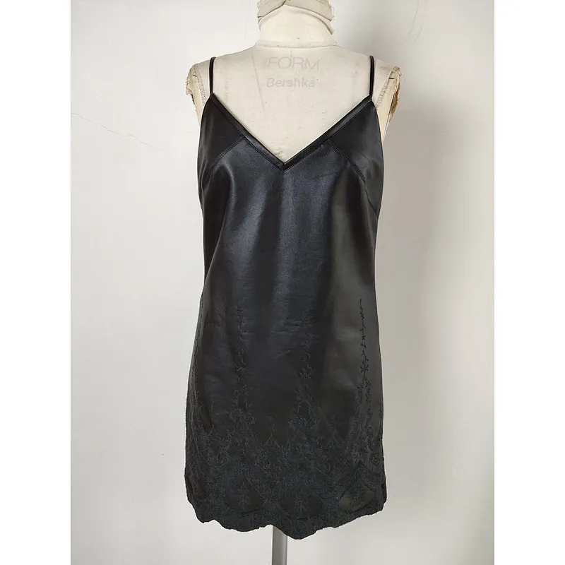 New fashion V-Neck Shiny PU Leather Slim Stylish Evening Slip Dress