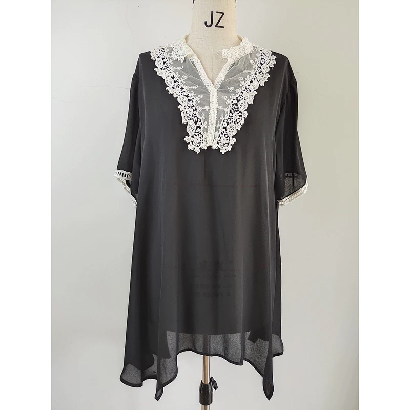 Popular women elegant dress neckline and sleeve bottom with lace