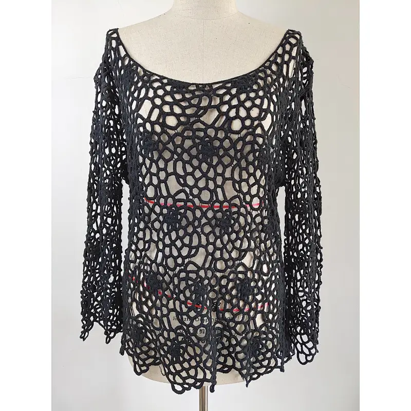 Custom new design cotton women hollow-out lace top