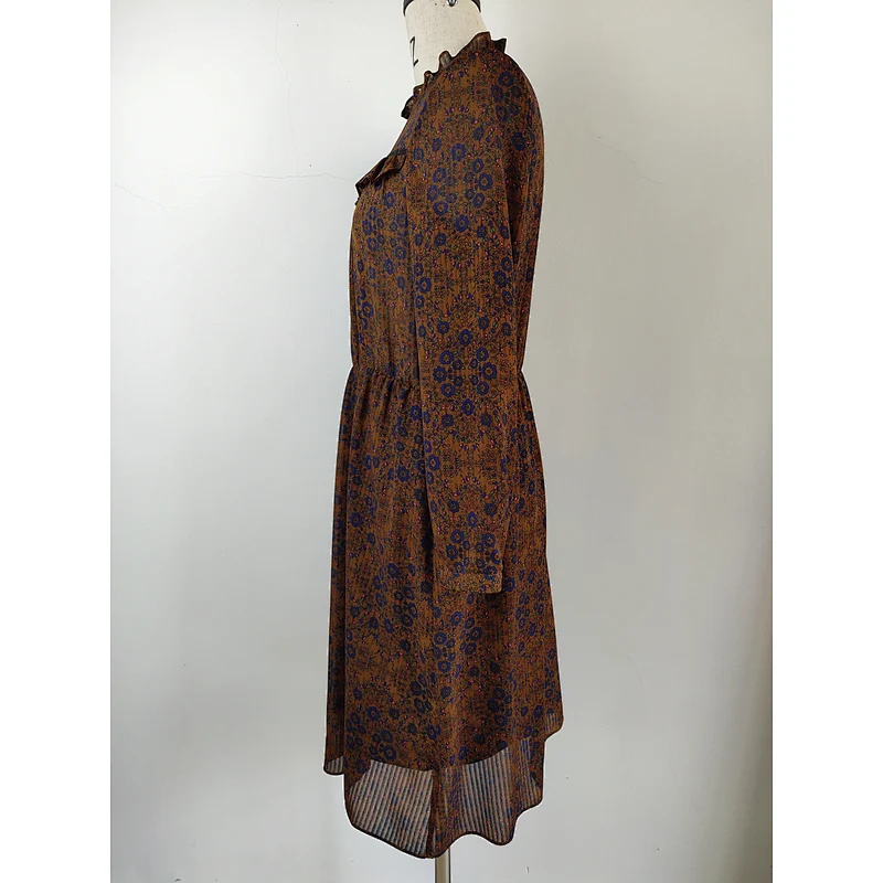Long sleeve slim women all over print long dresses