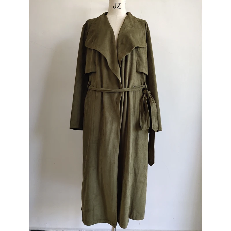 Long Ladies Suede Trench Coat for Women