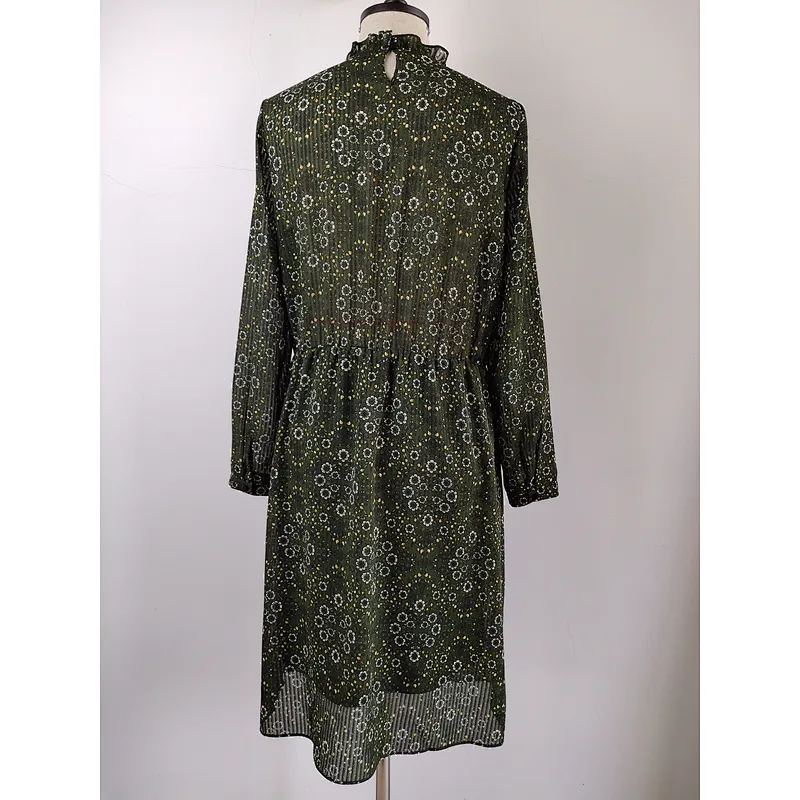 New women's long-sleeved ladies chiffon print dress