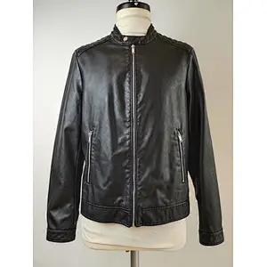 Men black pu leather jacket
