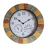 13 Inch Garden Outdoor Thermometer Hygrometer Waterproof Resin Wall Clock