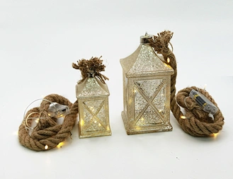 LED glass lantern with hemp rope