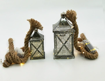 LED glass lantern with hemp rope