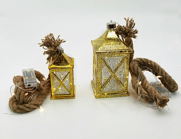 LED glass lantern with hemp rope