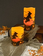 2Pcs Halloween Flameless Flickering Candles With Decal