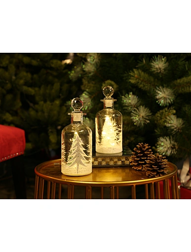 LED glass bottle with xmas tree deco