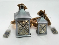 LED glass lantern with hemp rope