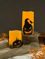 2Pcs Halloween Flameless Flickering Candles With Decal