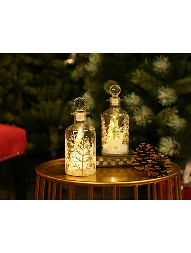 LED glass bottle with xmas tree deco