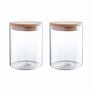 24 Ounce Clear Glass Storage Jar With Beech Wood Lid Set of 2 Glass Canister With Airtight Lid Food Storage Jar