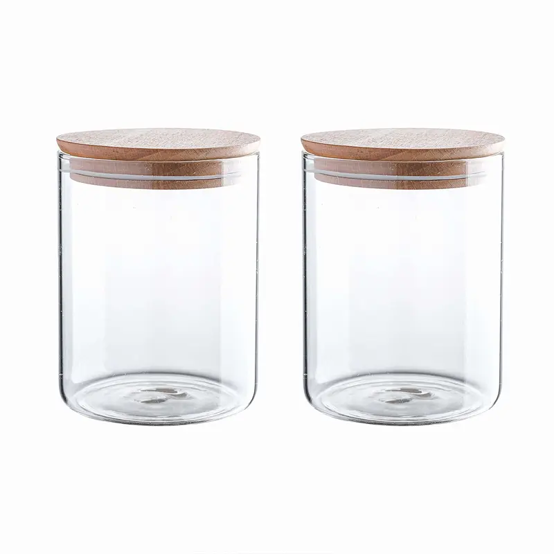 24 Ounce Clear Glass Storage Jar With Beech Wood Lid Set of 2 Glass Canister With Airtight Lid Food Storage Jar