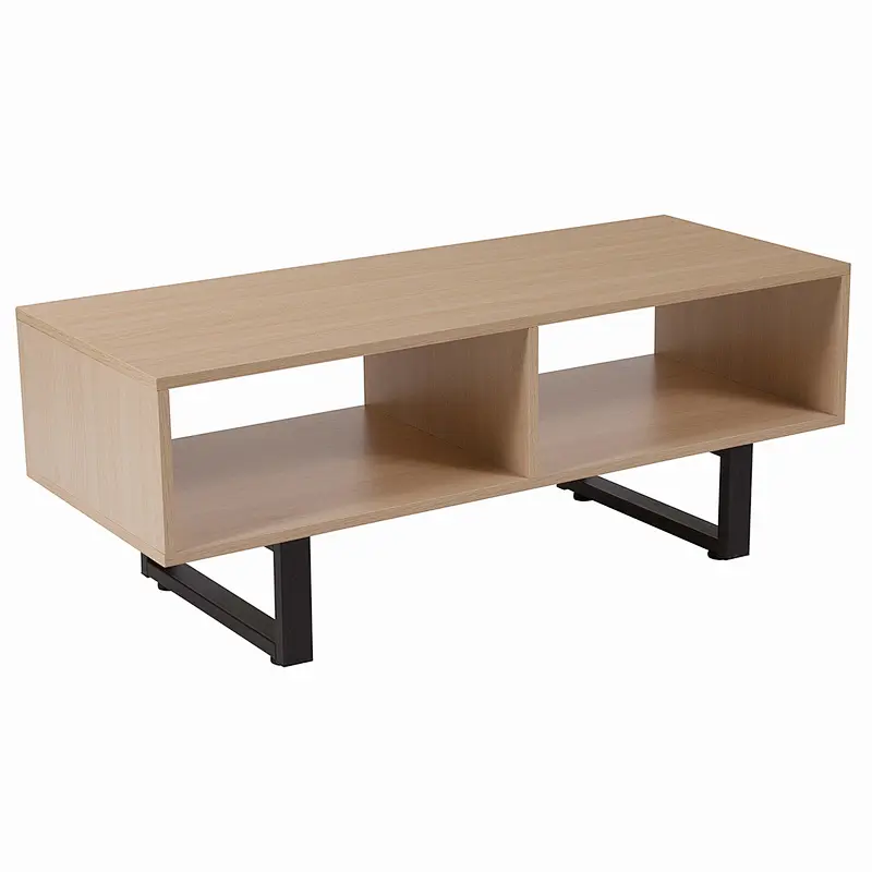 Beech Wood Grain Finish TV Stand and Media Console with Black Metal Legs,