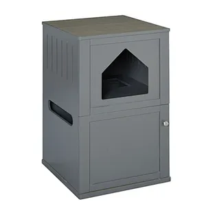 Double-Decker Cat Luxury Lower Level Litter Box and Upper Level House - Grey